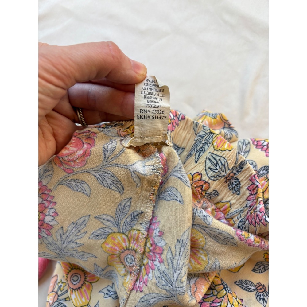 World Market Floral Jogger Pants Yellow Pink Boho Tassel Drawstring S/M - Picture 3 of 6